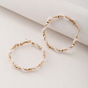 Faux Pearl Gold Tone Hoop Earrings